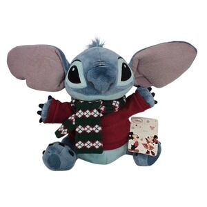 Disney Store STITCH Plush 11" Stuffed Animal Scarf Sweater Holiday Winter Lilo